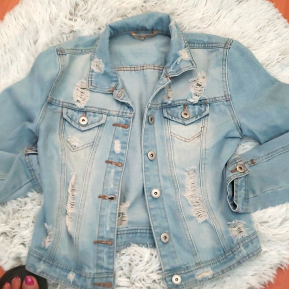 Highway Women's Jeans Distressed Denim Jacket Size Small Cute - Picture 4 of 7